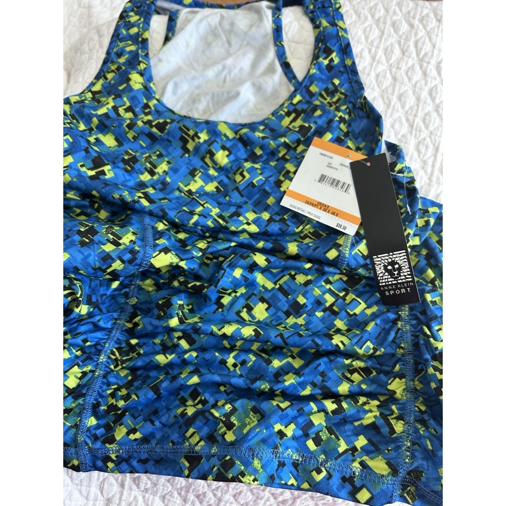 Anne Klein Sports Racerback Top Blue Yellow Print Size Small NWT